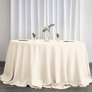 (6) 132" Beige Seamless Polyester Round Tablecloth